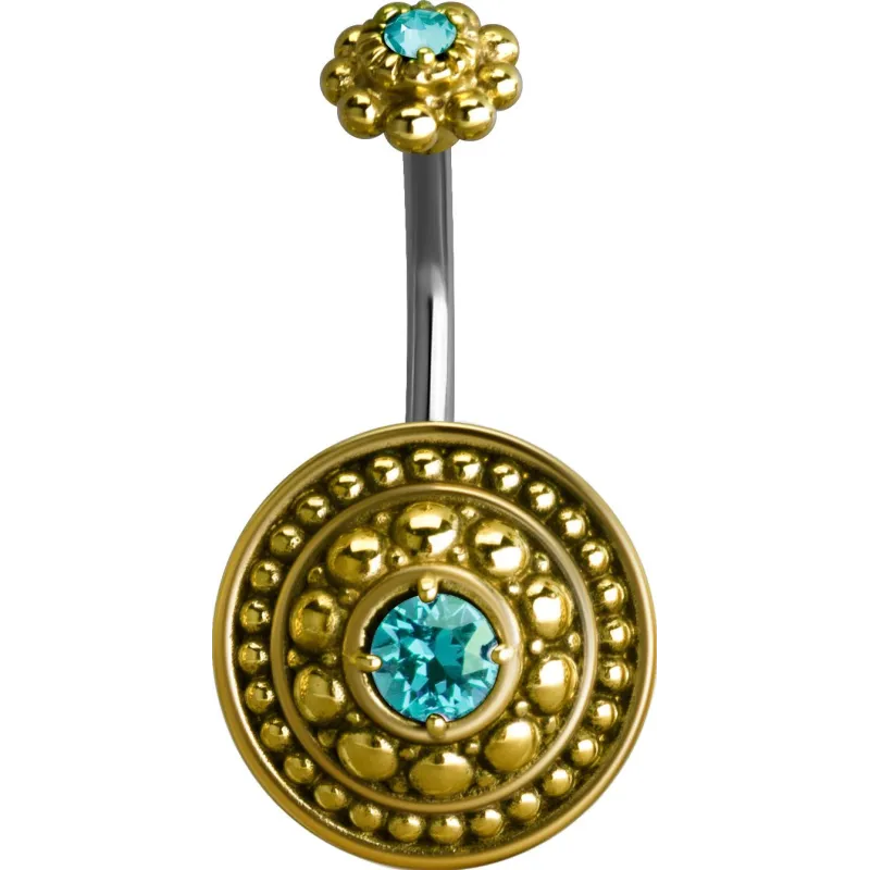 Piercing nombril bouclier tribal Crystal Swarovski turquoise