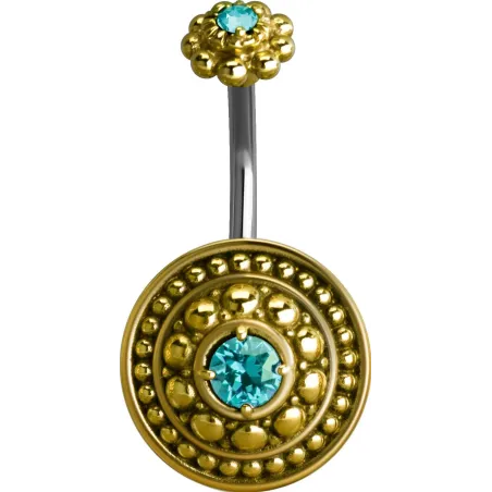 Piercing nombril bouclier tribal Crystal Swarovski turquoise