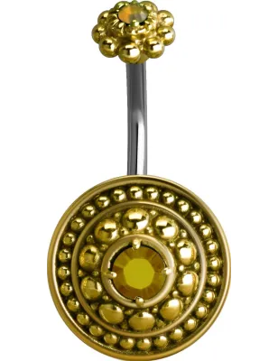 Piercing nombril bouclier tribal Crystal Swarovski topaze