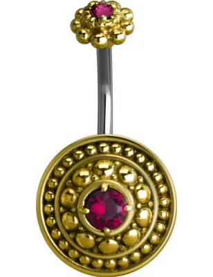 Piercing nombril bouclier tribal Crystal Swarovski fuchsia