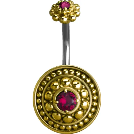 Piercing nombril bouclier tribal Crystal Swarovski fuchsia