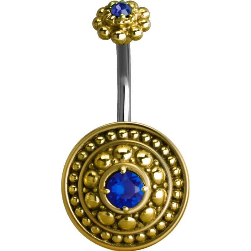 Piercing nombril bouclier tribal Crystal Swarovski bleu