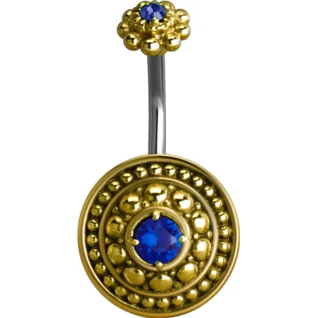 Piercing nombril bouclier tribal Crystal Swarovski bleu
