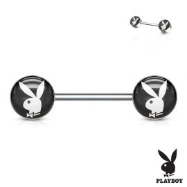 Piercing téton Playboy en acier lapin sur fond noir