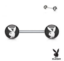 Piercing téton Playboy en acier lapin sur fond noir