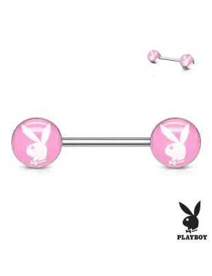 Piercing téton Playboy en acier lapin sur fond rose