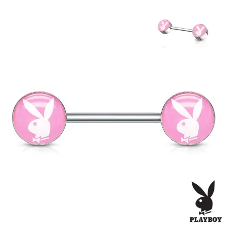 Piercing téton Playboy en acier lapin sur fond rose