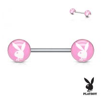 Piercing téton Playboy en acier lapin sur fond rose