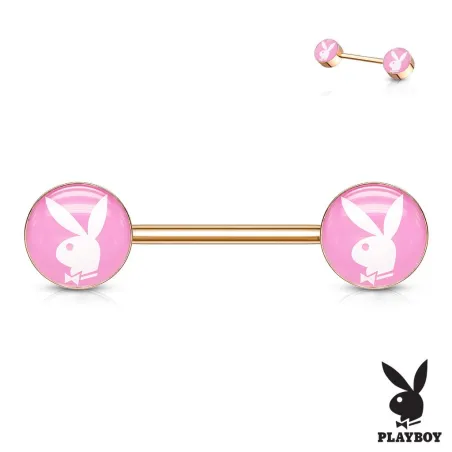 Piercing téton Playboy en acier rosé lapin sur fond rose