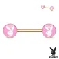 Piercing téton Playboy en acier rosé lapin sur fond rose