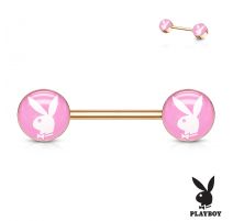 Piercing téton Playboy en acier rosé lapin sur fond rose