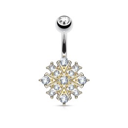 Piercing nombril étoile éclatante dorée cristaux