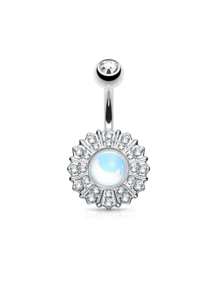 Piercing nombril fleur pierre réfléchissante