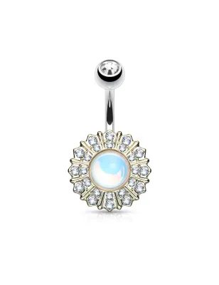 Piercing nombril fleur dorée pierre réfléchissante