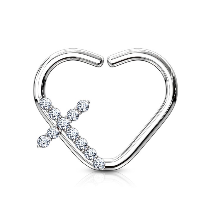 Piercing cartilage daith anneau coeur argenté croix