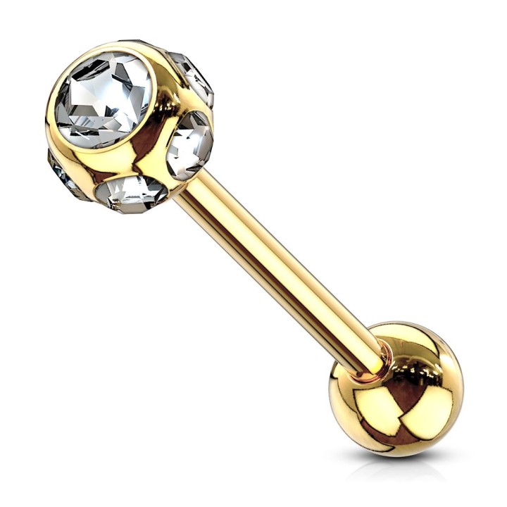 Piercing langue Titane anodisé Noir Gemmes 