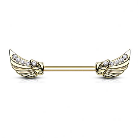 Piercing téton avec ailes d'ange plaqué or gemmes