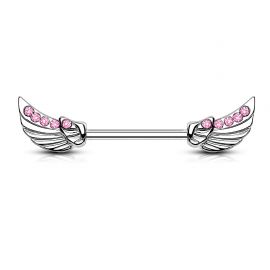 Piercing téton avec ailes d'ange gemmes roses