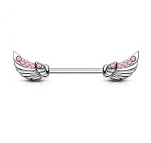 Piercing téton avec ailes d'ange gemmes roses