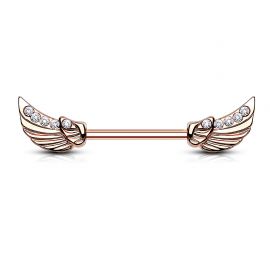 Piercing téton avec ailes d'ange plaqué or rose gemmes