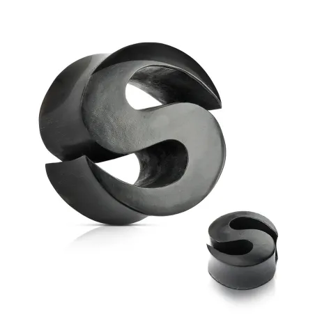 Piercing Plug Organique en Bois de Areng Noir Lettre S