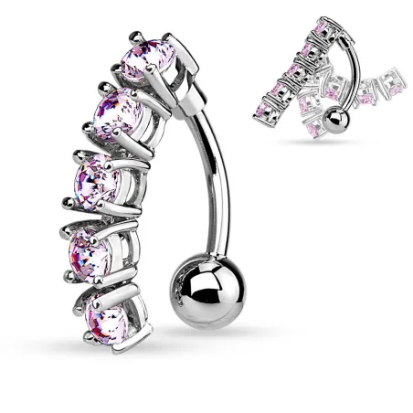 Piercing nombril inversé cinq gemmes roses