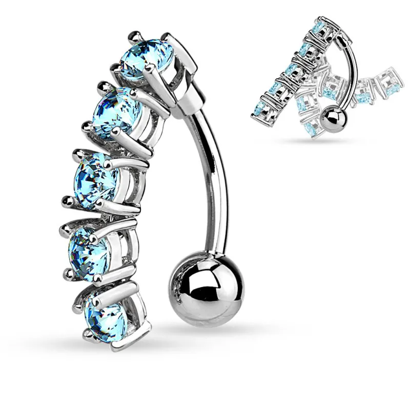 Piercing nombril inversé cinq gemmes turquoises