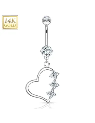 Piercing nombril Or blanc 14 carats Pendentif Coeur