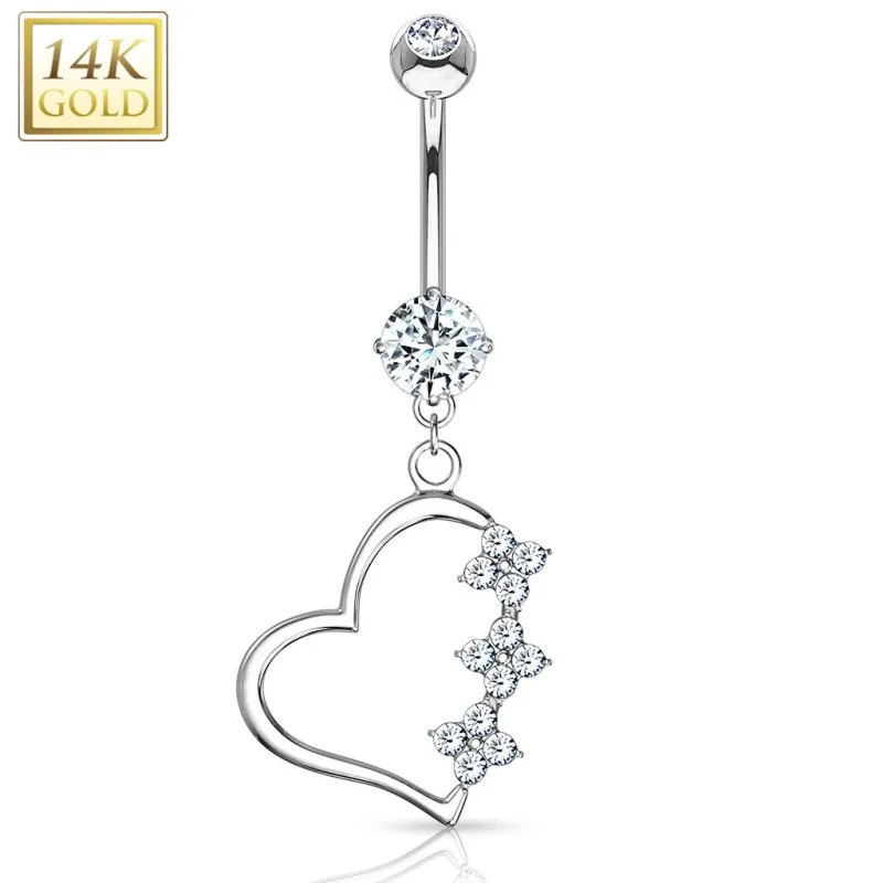 Piercing nombril Or blanc 14 carats Pendentif Coeur