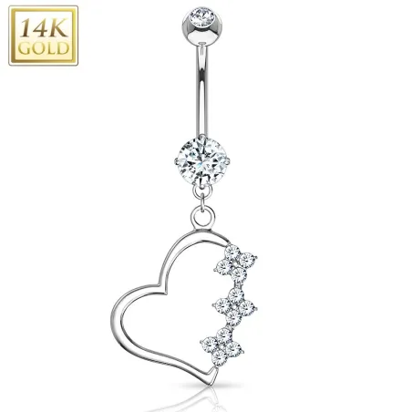 Piercing nombril Or blanc 14 carats Pendentif Coeur