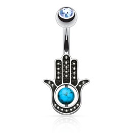 Piercing nombril turquoise main de fatma gemme turquoise