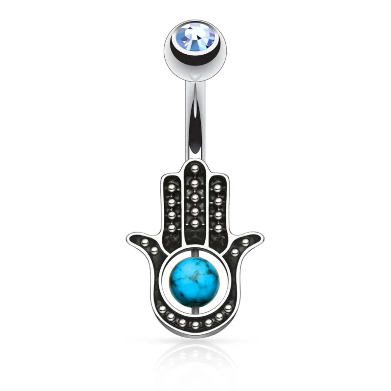 Piercing nombril turquoise main de fatma gemme turquoise Piercing nombril turquoise main de fatma gemme turquoise