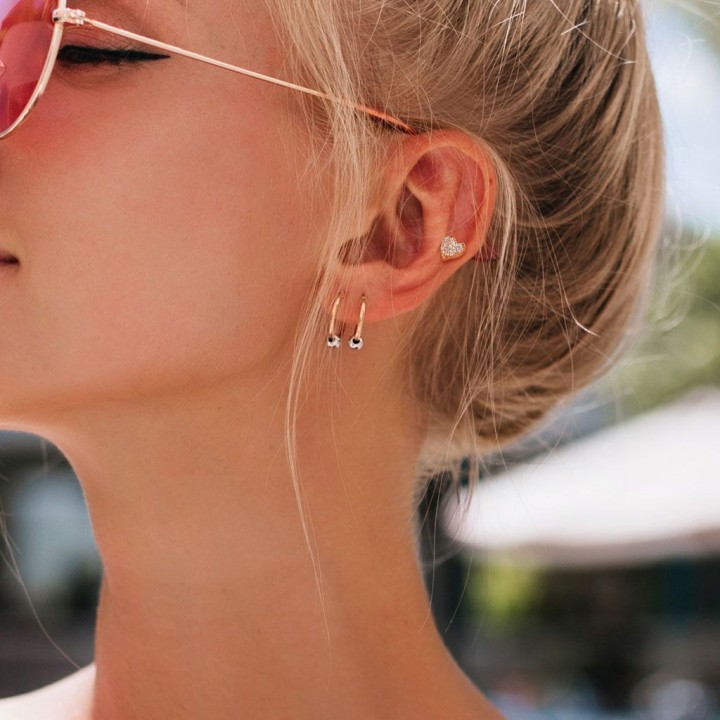 Piercing labret lèvre plaqué or rose coeur pavé de strass