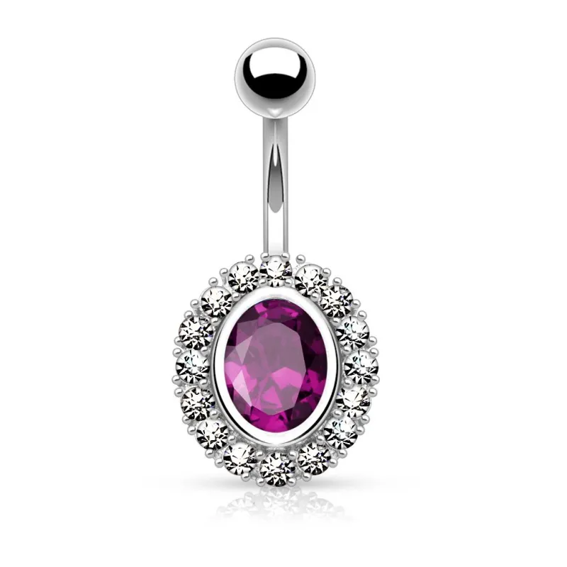 Piercing nombril gemme ovale violet