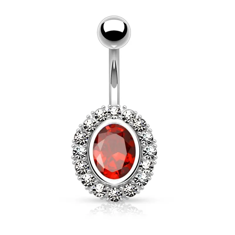 Piercing nombril gemme ovale rouge