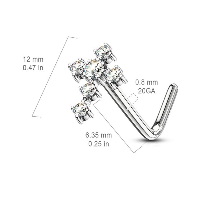 Piercing nez tige en L croix pavée