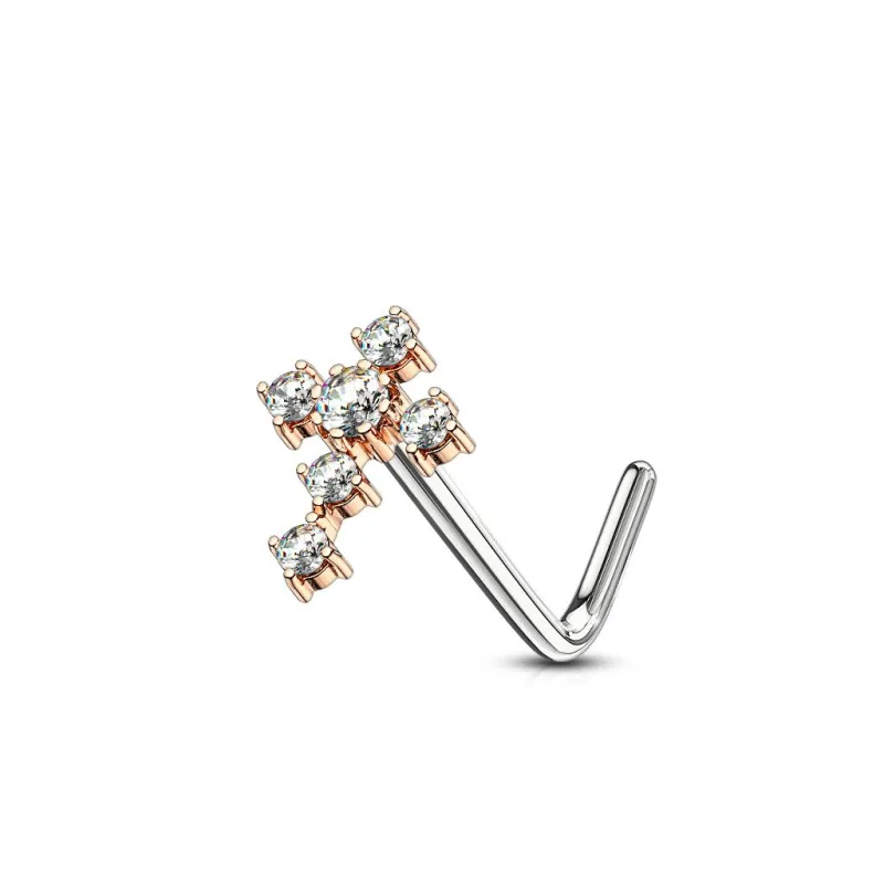 Piercing nez tige en L croix pavée rosée Piercing nez tige en L croix pavée rosée