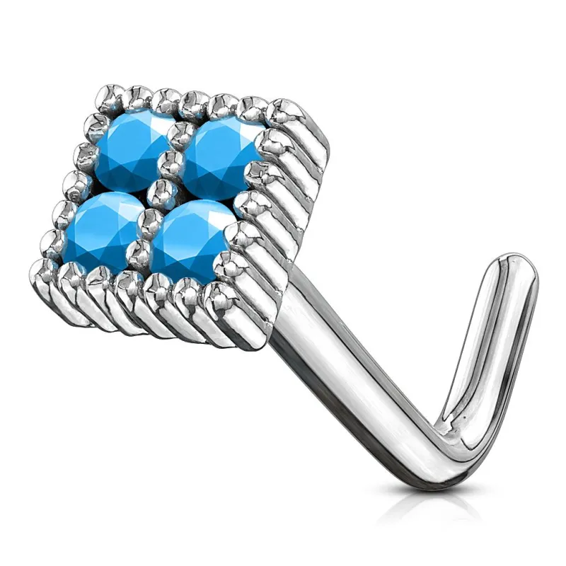 Piercing nez tige en L carré turquoise Piercing nez tige en L carré turquoise