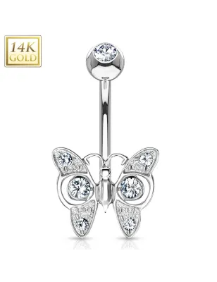 Piercing nombril Or blanc 14 carats papillon