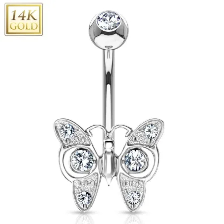 Piercing nombril Or blanc 14 carats papillon