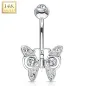 Piercing nombril Or blanc 14 carats papillon