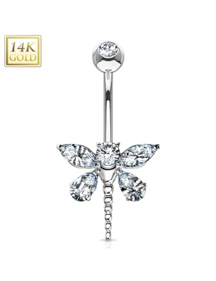 Piercing nombril Or blanc 14 carats libellule