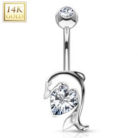 Piercing nombril Or blanc 14 carats Dauphin