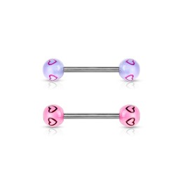 Piercing langue Boules acrylique Coeurs