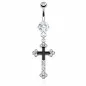 Piercing nombril croix pavée noire et blanche