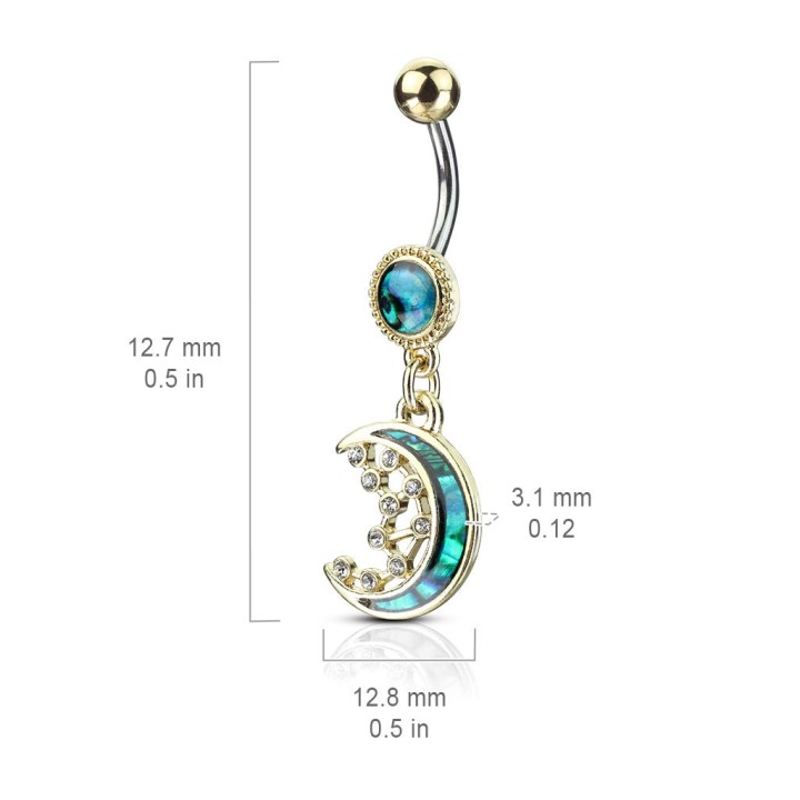 Piercing nombril croissant de lune nacre doré