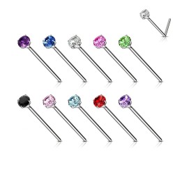 Piercing nez Argent Tige Pliable Strass Rond
