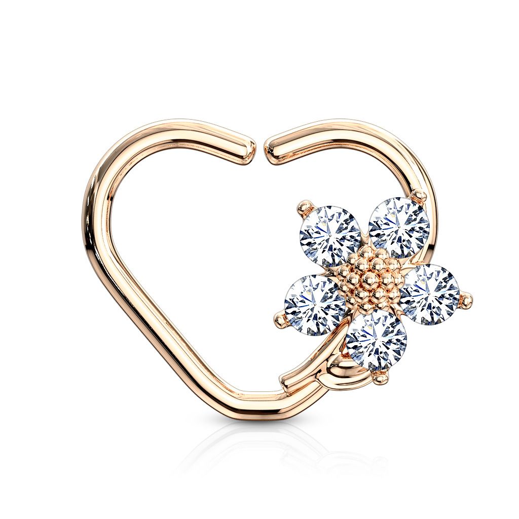 Ear Cartilage Piercing Daith Heart Ring Rose Gold Plated Flower - Picture 3 of 3