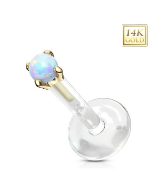 Piercing labret Bioplast et Or Jaune 14 Carats Opale Blanche