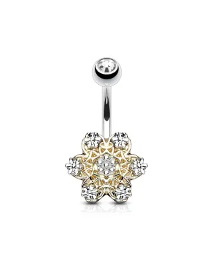 Piercing nombril fleur dorée 6 strass